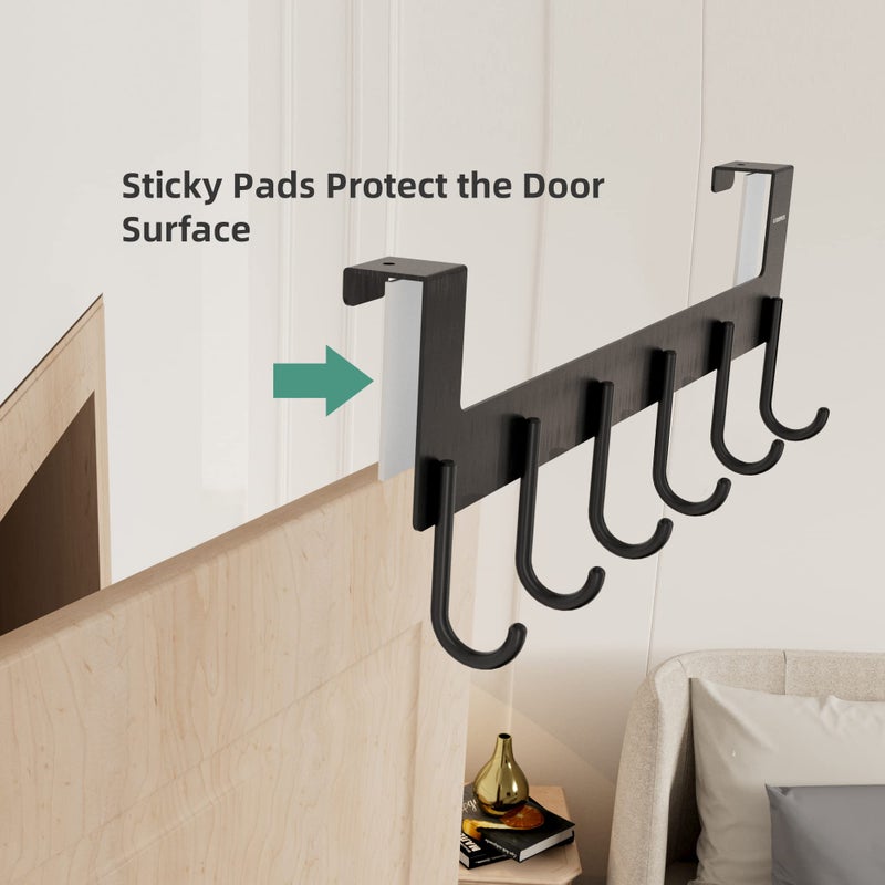 UDENIS Over Door Hanger, Metal Over The Door Hook Rack with 6 Hook for Hanging Towel Robe Coat Bathroom Bedroom, Towel Rails, Grey - Image 4